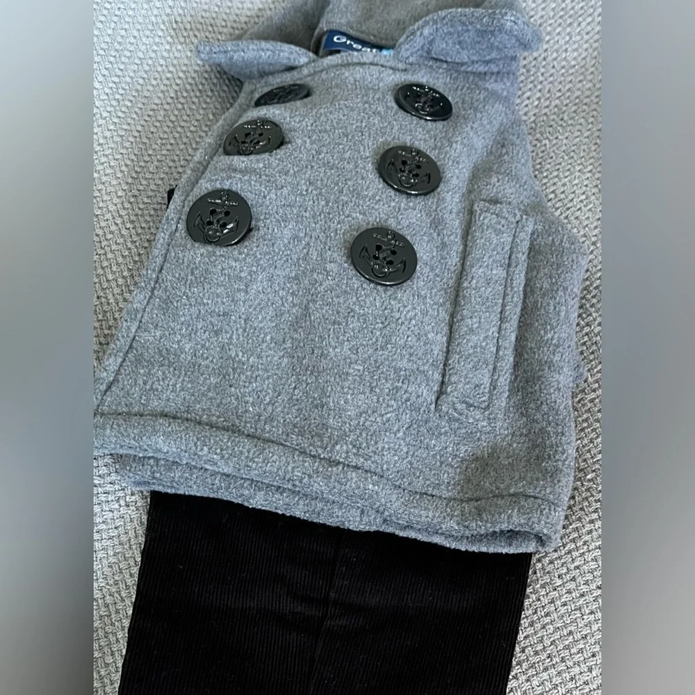 Great Guy Toddler Peacoat & Pants, Gray Coat/Black Pants 100% Cotton; Size 12M